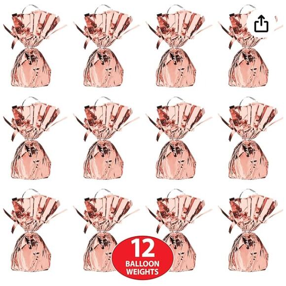 12 Pack Metallic Wrapped Balloon Weights- 6 Oz, Rose Gold - Picture 1 of 4